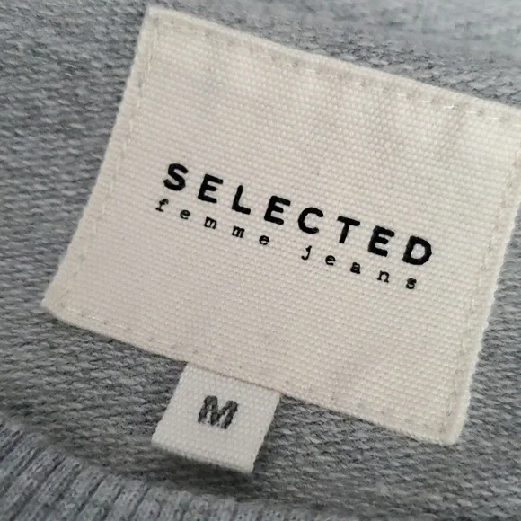 Selected Femme Jeans Grey Light Sweater Short Sleeve Crew Neck Top Women M - Picture 5 of 7